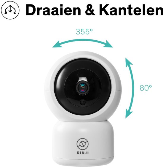 Sinji Pan-Tilt Camera - Full HD 1080P - Infrarood - Beveiliging camera - App - 2-weg Audio - Wit van Sinji — afbeelding 5