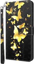 Goud zwart vlinder agenda wallet case hoesje Telefoonhoesje geschikt voor Samsung Galaxy A52