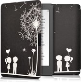 kwmobile hoes geschikt voor Kobo Aura Edition 2 - Magnetische sluiting - E reader cover in wit / zwart - Paardenbloemen Liefde design