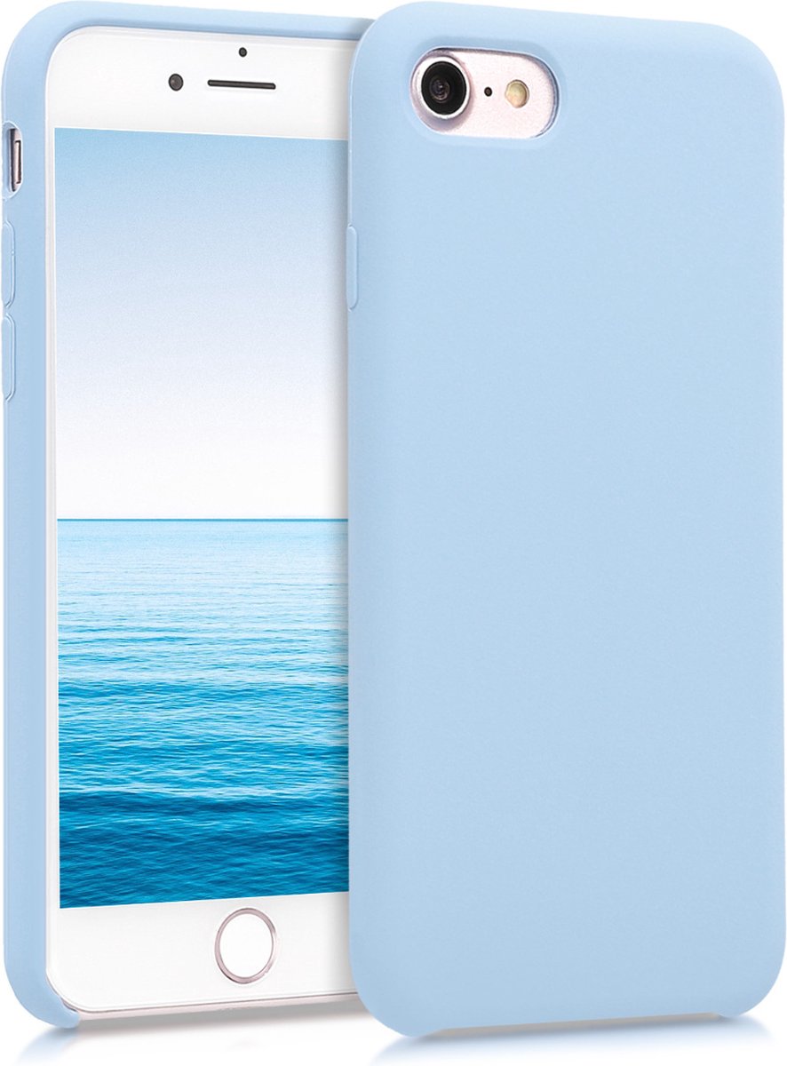kwmobile telefoonhoesje geschikt voor Apple iPhone SE (2022 / 2020) / iPhone 8 / 7 - Hoesje met siliconen coating - Smartphone case in pastelblauw