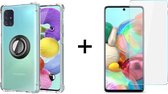 Samsung A71 Hoesje - Samsung Galaxy A71 hoesje Kickstand Ring shock proof case transparant magneet - 1x Samsung Galaxy A71 Screenprotector