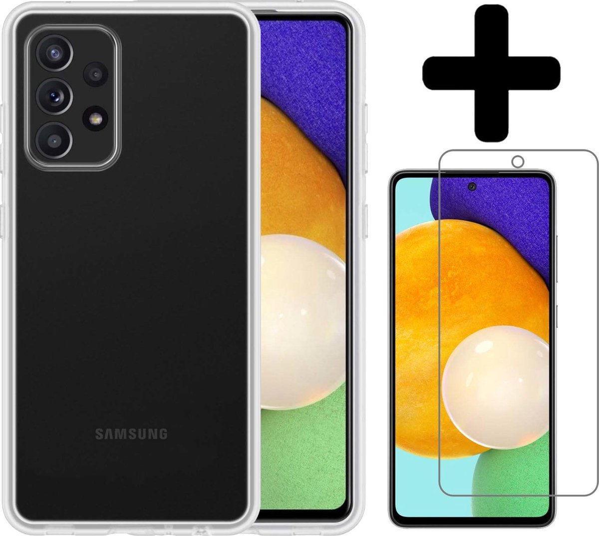 Hoesje - Met Screenprotector - Geschikt voor Samsung Galaxy A52 - Sterk & Shockproof - Back Cover - Siliconen Case - Telefoon Hoes - Telefoonhoesjes - Transparant
