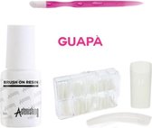 GUAPÀ - Kunstnagel Set voor het zetten van Nagelverlenging - 100 stuks Naturel + 5 ml nagellijm met een Nagelriem Bokkenpootje- Acrylnagels - Tips - Nepnagels pakket