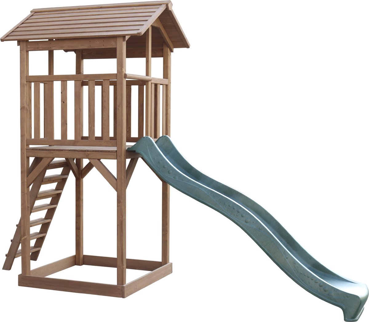 AXI Beach Tower Speeltoestel in Bruin - Speeltoren met Zandbak en Groene Glijbaan - FSC hout - Speelhuis op palen voor de tuin — afbeelding 11