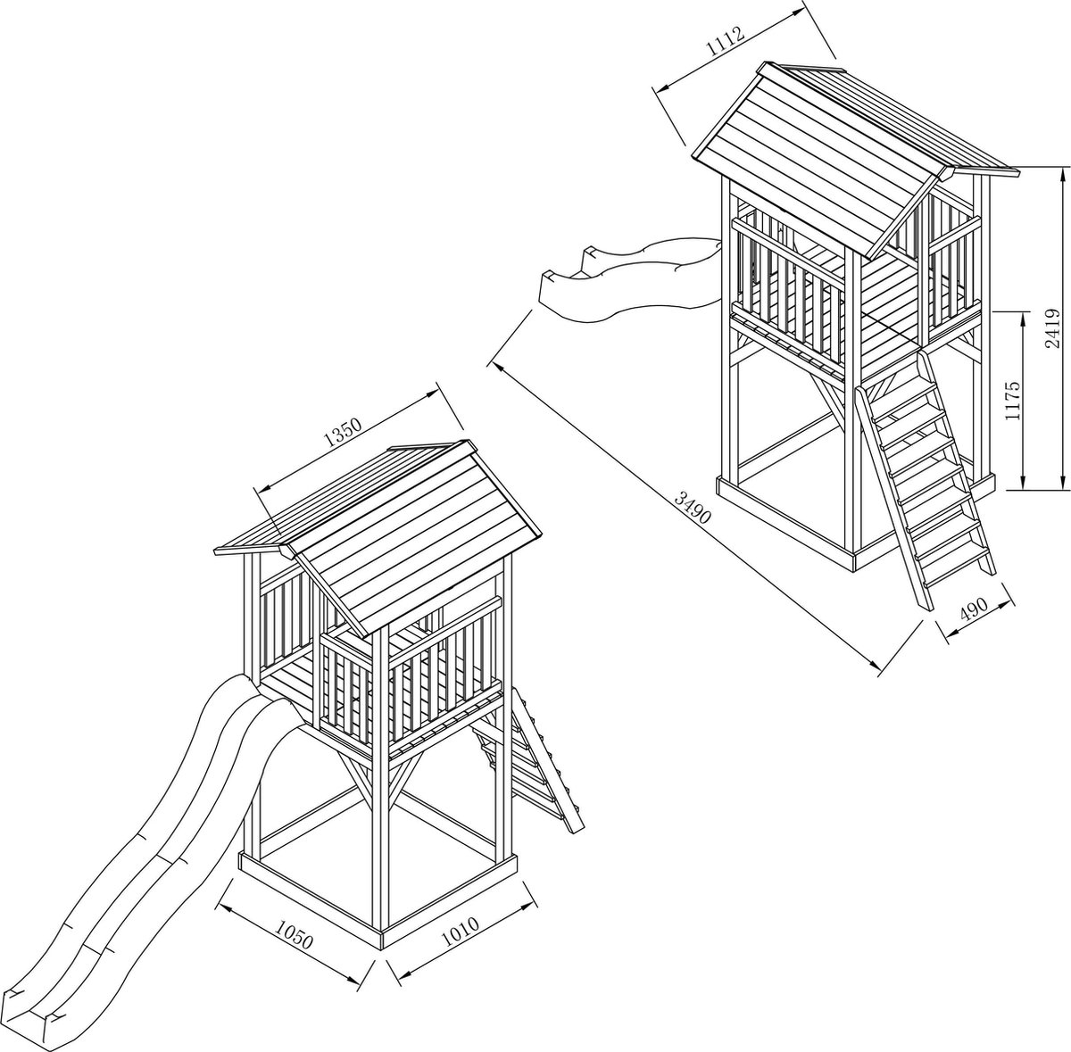 AXI Beach Tower Speeltoestel in Bruin - Speeltoren met Zandbak en Groene Glijbaan - FSC hout - Speelhuis op palen voor de tuin — afbeelding 8