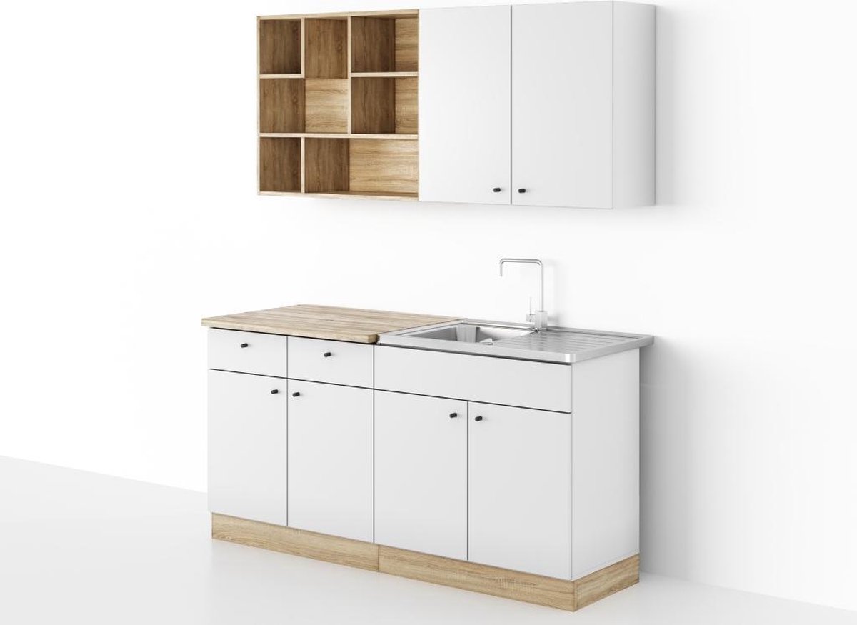 Kleine Keuken 160 cm – Moderne witte keuken – Keukenblok met Spoelbak &  Sifon – Keuken... | bol.com