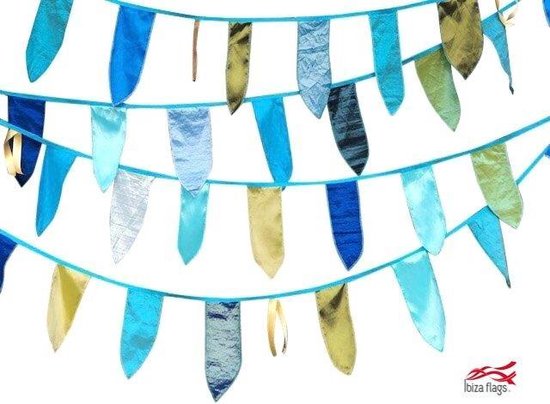 Onleesbaar contrast solide Ibiza Flags| blauw/groen| slinger van stof| vlaggetjes van stof|  vlaggenlijn| 10... | bol.com