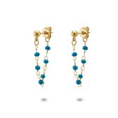 Twice As Nice Oorbellen in goudkleurig edelstaal, donker turquoise steentjes