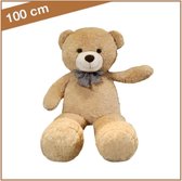 Knuffelbeer Teddybeer 100cm lichtbruin met geblokte das - knuffelbeer 100cm "Ludovic" - TB-2021L100LB 100cm knuffel