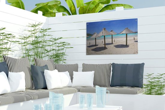 Parasols en chaume sur une plage de la destination de vacances Corse Garden poster 60x40 cm - petit - Toile de jardin / Toile d'extérieur / Peintures pour l'extérieur (décoration de jardin)