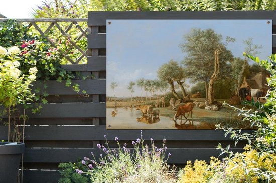 Muurdecoratie buiten Het spiegelende koetje - Schilderij van Paulus Potter  - 160x120 cm | bol.com