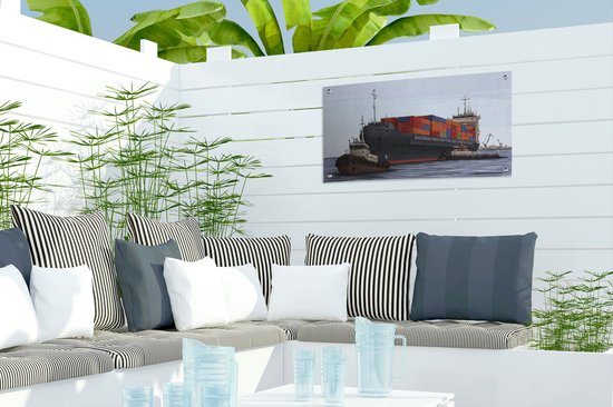 Une illustration d'un remorqueur et d'un cargo affiche de jardin 60x30 cm - petit - Toile de jardin / Toile d'extérieur / Peintures d'extérieur (décoration de jardin)