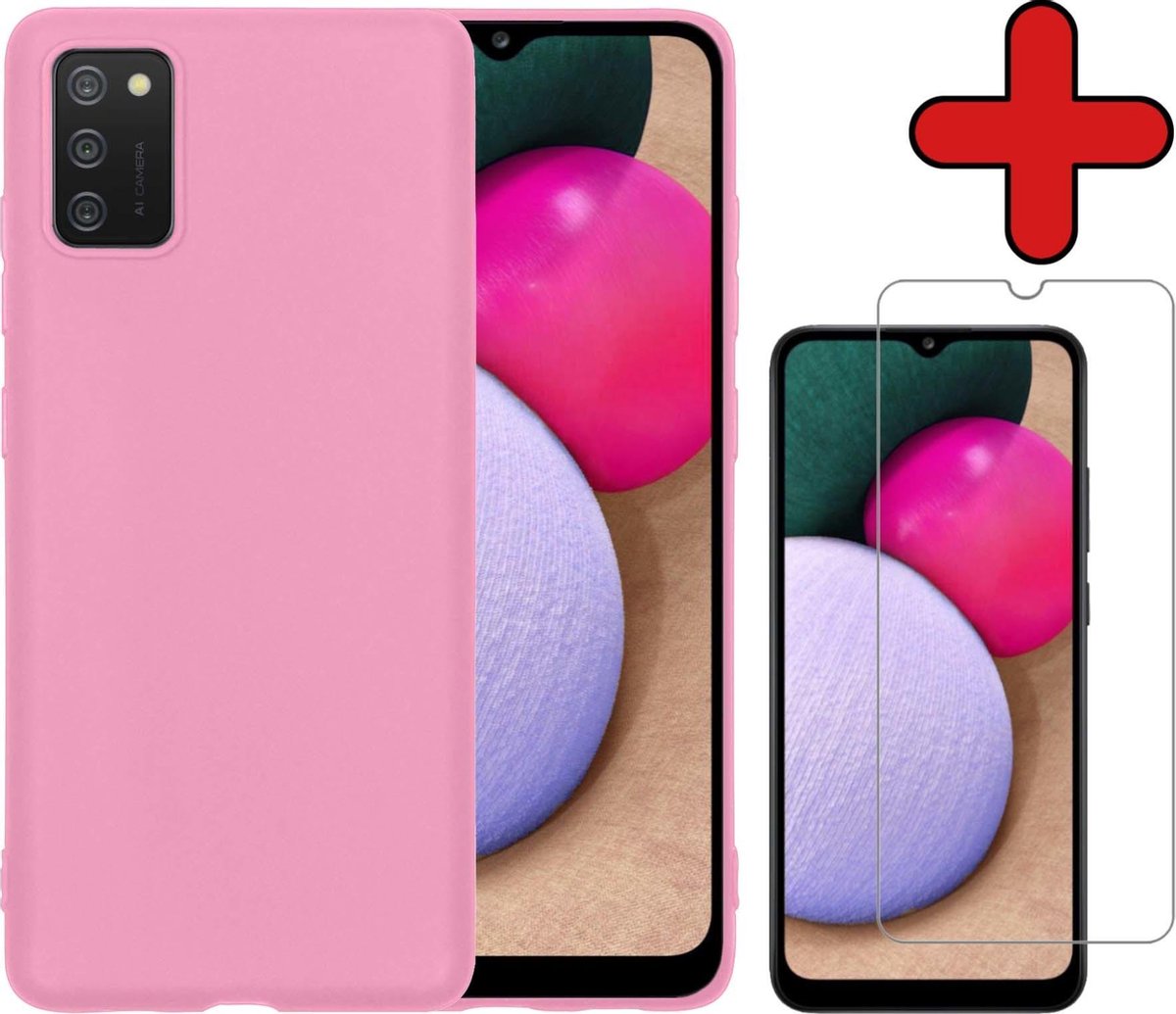 Hoesje - Met Screenprotector - Geschikt voor Samsung Galaxy A02s - Sterk & Shockproof - Telefoon Hoes - Back Cover - Siliconen Case - Telefoonhoes - Lichtroze