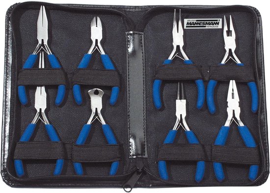 Bruder Mannesmann Tangen set 8-delig in etui - antislip greep - geslepen kop - 10 tot 14,5 cm