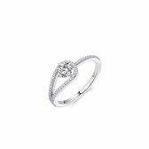Jewels Inc. - Ring - Solitaire Ring met Zirkonia Rond met een Omslagband - 4mm - Maat 58 - Gerhodineerd Zilver 925