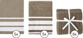 EM Kitchen Set Taupe Gestreept - 5 Theedoeken + 5 Keukendoeken  + 6 Vaatdoeken