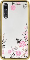 ADEL Siliconen Back Cover Softcase Hoesje Geschikt voor Huawei P20 Pro - Bling Glimmend Vlinder Bloemen Goud