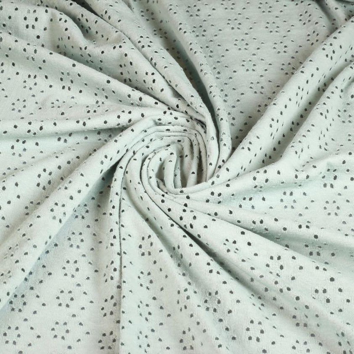 Funkytex jersey katoen stretch stof Broderie oud groen 2,5 meter