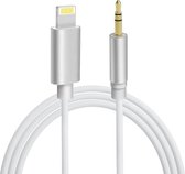 MMOBIEL iPhone Lightning Prise casque Audio Aux Câble (1 mètre) - (BLANC / ARGENT)