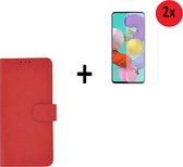 Samsung Galaxy A52 Hoesje - Samsung Galaxy A52 Screenprotector - Samsung A52 hoes Wallet Bookcase Rood + 2x Screenprotector