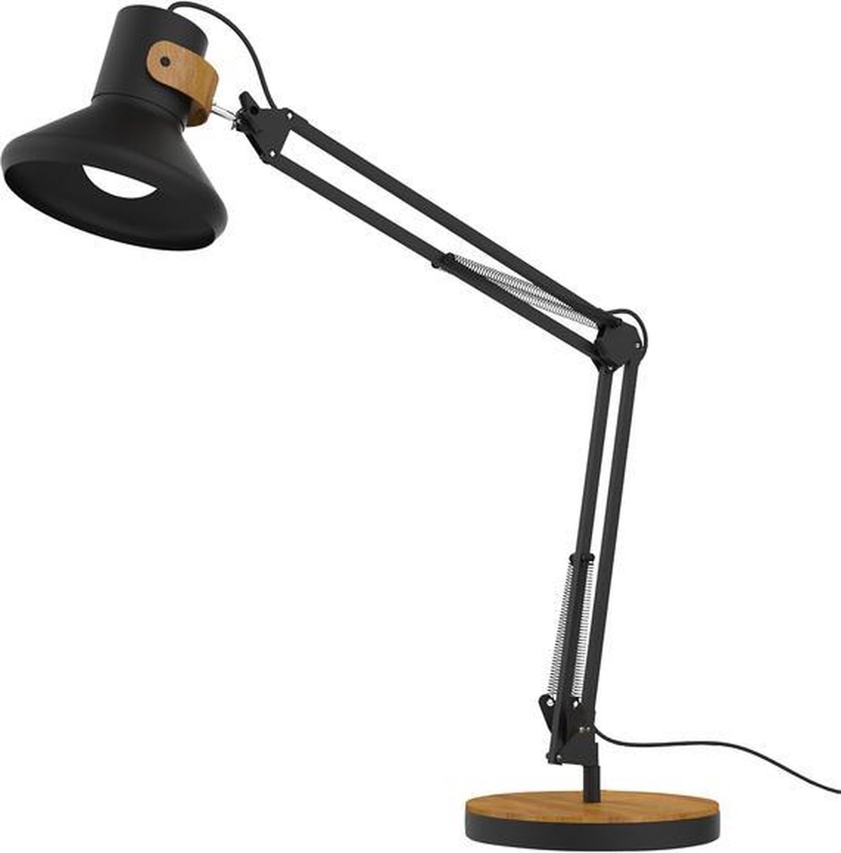 Bureaulamp met zwenkarm Unilux Baya LED zwart/bamboe. (1x E27 ledlamp van 12,6 W inbegrepen)