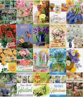 Verjaardag wenskaarten bloem 20 stuks assortiment - Felicitatie kaarten - Gefeliciteerd kaarten