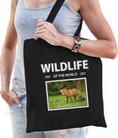 Dieren Vos foto tas katoen volw + kind zwart - wildlife of the world - kado boodschappentas/ gymtas / sporttas - Vossen