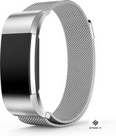 Milanees Smartwatch bandje - Geschikt voor Fitbit Charge 2 Milanese band - zilver - Strap-it Horlogeband / Polsband / Armband - Maat: Maat L