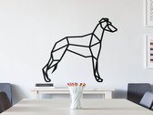 HOUTEN WANDDECORATIE / WOODEN WALL DECORATION - GEOMETRISCHE MUURDECORATIE / GEOMETRIC WALL ART - WINDHOND / GREYHOUND / WHIPPET - 50 x 43cm - ZWART / BLACK - ORIGAMI DESIGN WANDFI