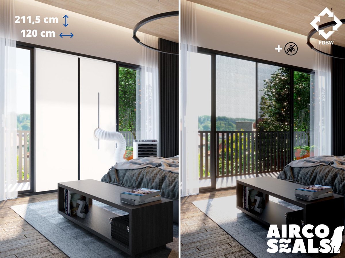 Deurafdichtingskit Mobiele Airco - Met Hor - 211,5 x 120 CM -  Ritssluiting -  Airco Slang Afsluiten - Deur Afdichting