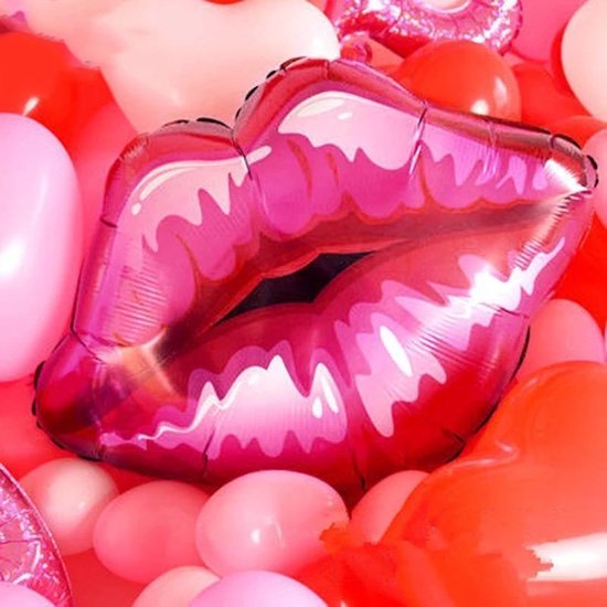Folie Ballon Lippen Groot Formaat Rood/Rose