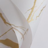 Marmer Inpakpapier - Cadeaupapier Rollen - Cadeau Verpakking Verjaardag - Waterbestendig - Wit met Goud - 5 stuks