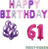61 jaar Verjaardag Versiering Ballon Pakket Pastel & Roze