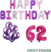 62 jaar Verjaardag Versiering Ballon Pakket Pastel & Roze