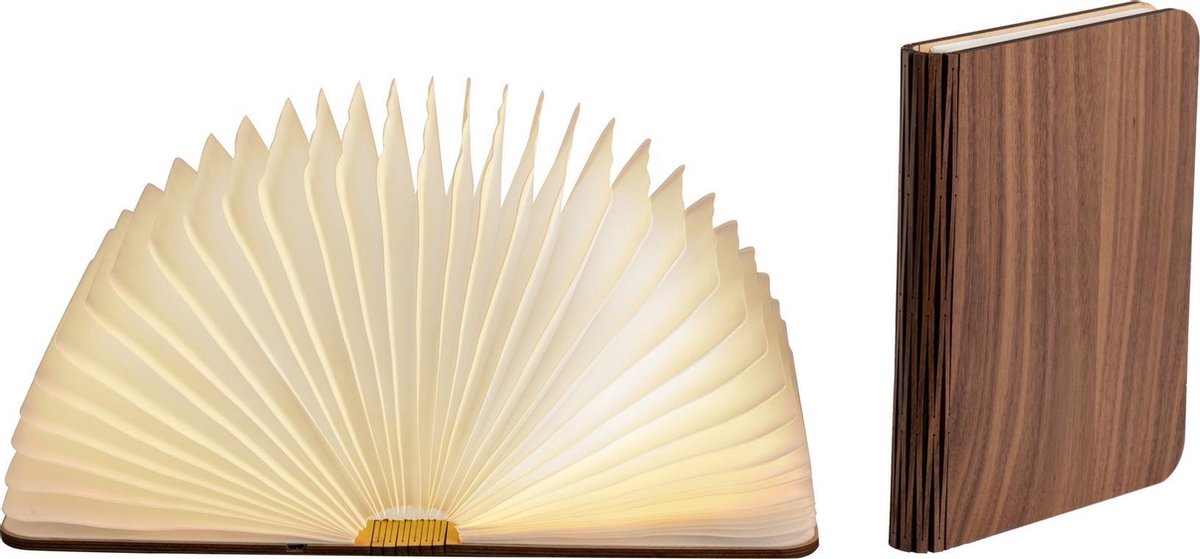 LEDR® Book Lamp Walnut Brown M - 16,5 x 12,5 cm - Oplaadbaar - Inclusief USB kabel - Waterdicht 100% Rycyclebaar Papier - Boek Lamp