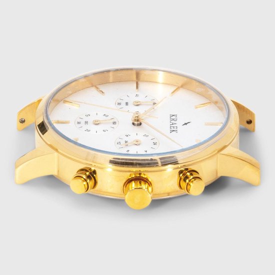 KRAEK Evi Goud Wit 38 mm | Dames Horloge | Stalen horlogebandje | Schakelbandje | Minimaal Design | Elvira collectie