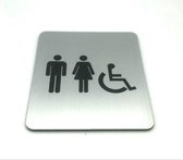 Deurbordje - WC bordje - WC - Toiletbord - Bordje - RVS Look - Pictogram – Heren – Dames – Invalide - Zelfklevend – 10 cm x 12 cm x 1,6 mm - 5 Jaar Garantie