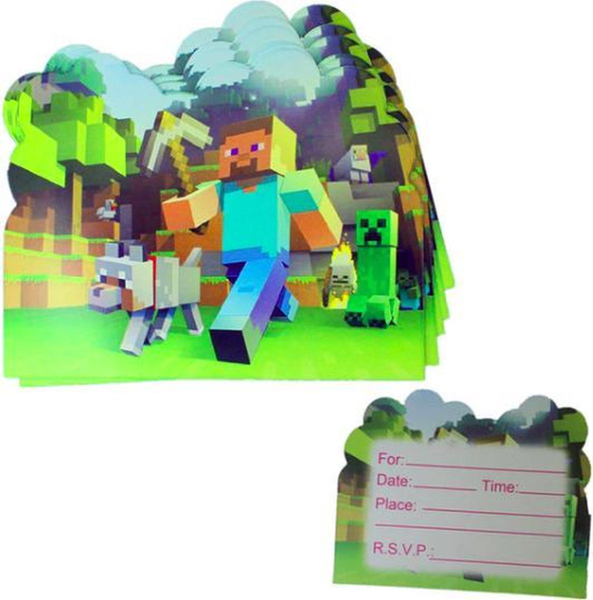 6 Cartes d'Invitation + Enveloppes en carton FSC® - Minecraft™ - Jour de  Fête - Minecraft - Top Licences