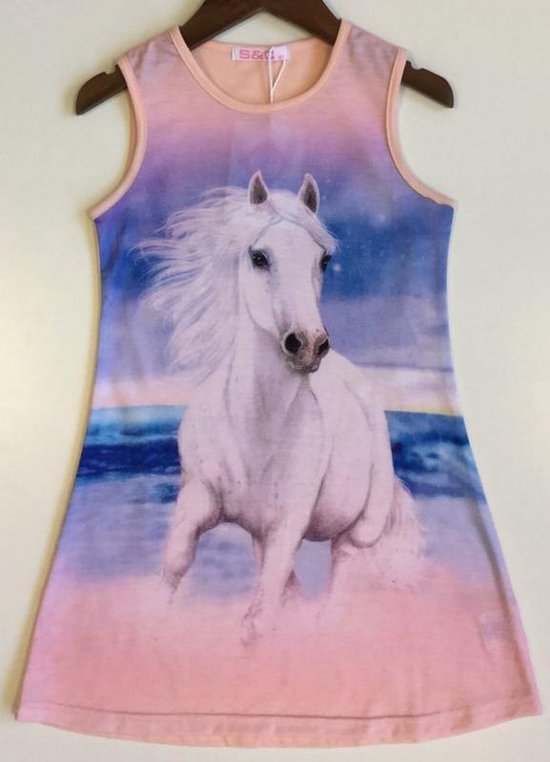 S&C jurk met paard - roze - maat 98/104 (4 jaar)