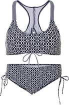 Dames bikini met sluiting een strik detail - Donkerblauw bloemen - L (Valt klein)