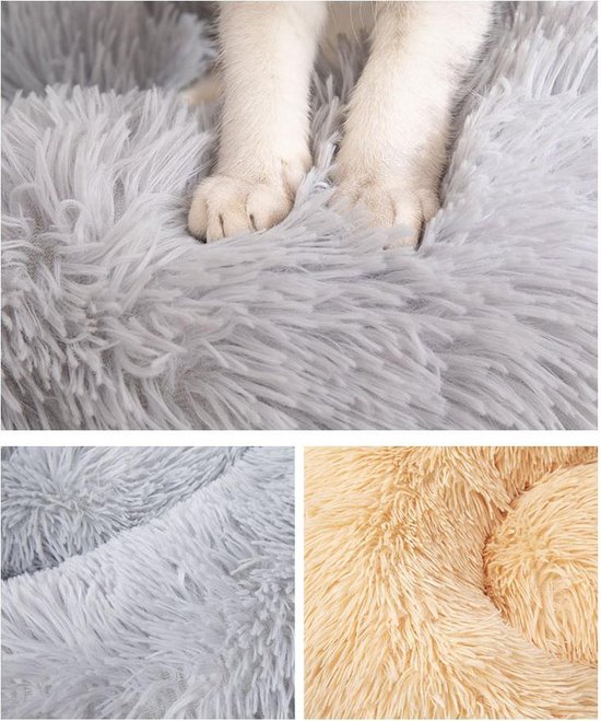 KUSSIES® Kussen 40 Cm Met Wasbare Hoes - Grijs Wit Gradient - Hondenkussen Kattenkussen - Donut Ronde Kattenmand Kat Puppy Dierenkussen Grijze Witte