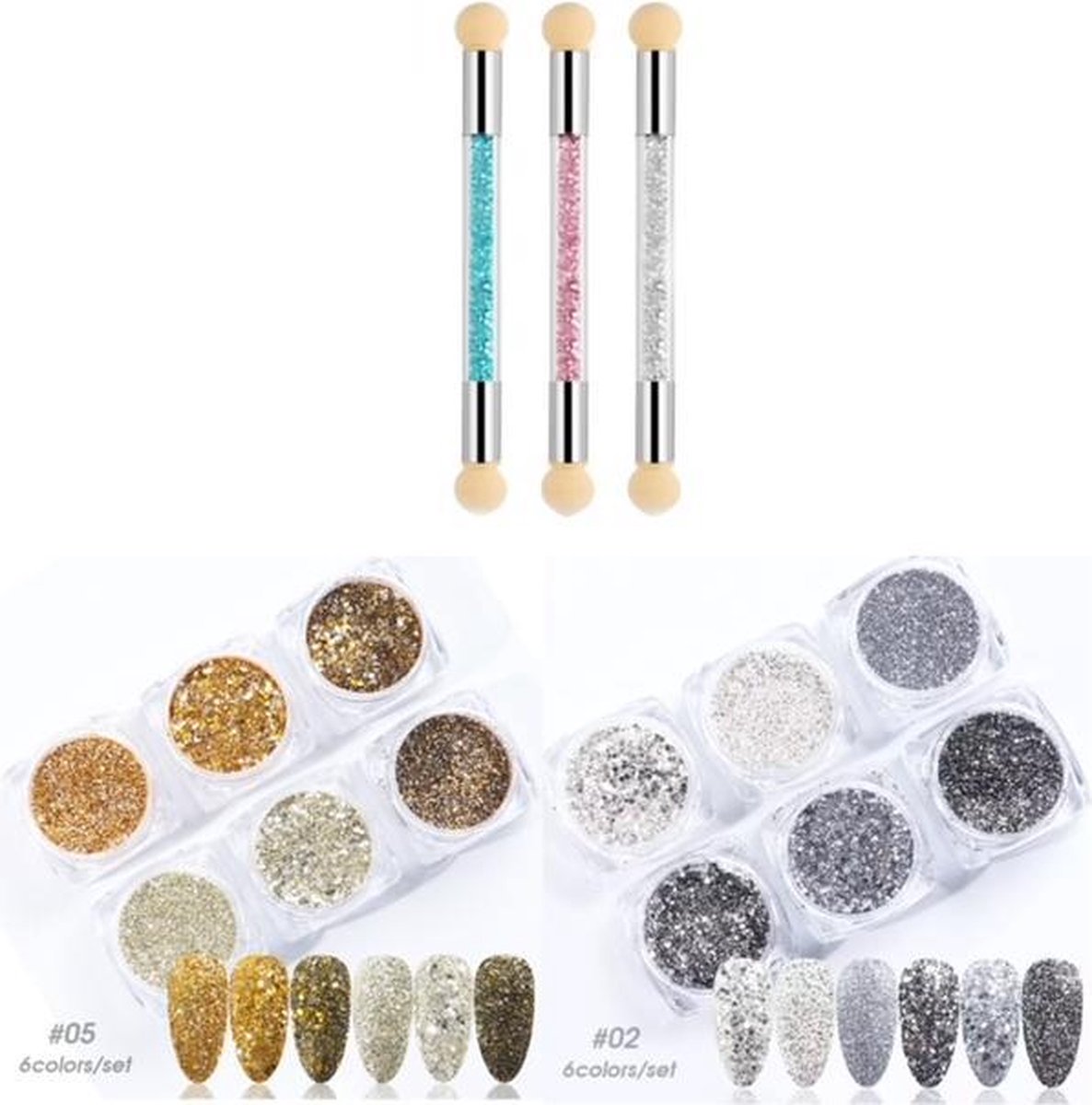 Goedkoopste GUAPÀ Nagel Nail Art Glitter Poeder Set Inclusief Blooming Penselen in diverse kleuren voor het maken van Nail Art