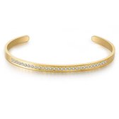 Twice As Nice Armband in goudkleurig edelstaal, open bangle met witte kristallen  6,5 cm