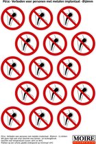 Pictogram sticker 75 stuks P014 - Verboden voor personen met metalen implantaat - 50 x 50mm - 15 stickers op 1 vel