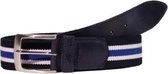 Heren elastische riem leer 3,5 cm donker blauw, bandmaat 105