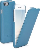 kalibri flip cover voor Apple iPhone SE (2022) / SE (2020) / 8 / 7 - ultradunne leren hoes voor smartphone - blauw