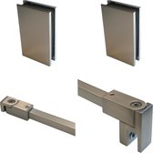 Beslagset glazen douchewand: Bohle Bilbao glasklemmen + stabilisatiestang vierkant RVS