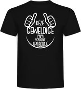 T-Shirt - Casual T-Shirt - Fun T-Shirt - Fun Tekst - Papa - Vader - Vaderdag - Biertje - Bier - Deze Geweldige Papa Verdient een Biertje - Zwart - Maat L