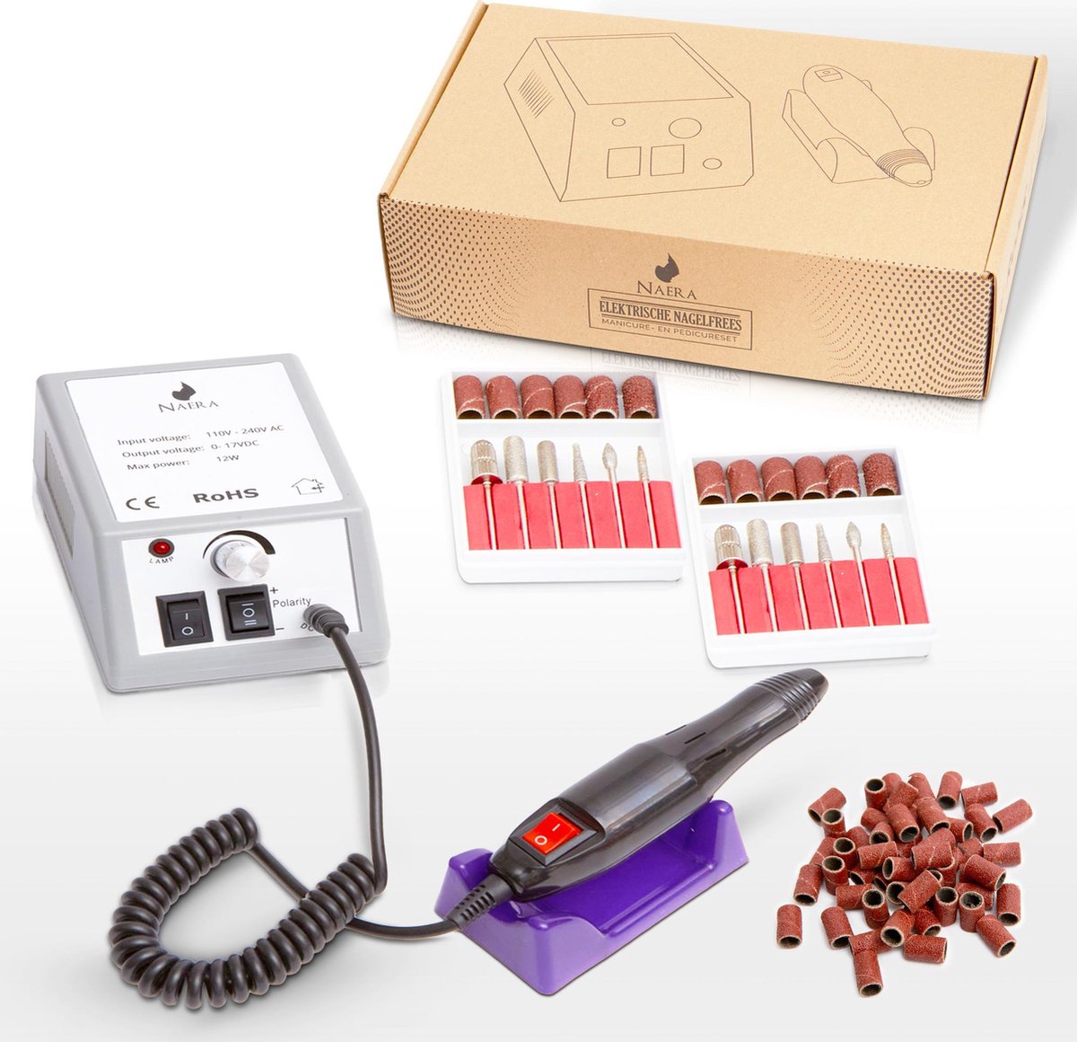 Naera Retro Look Elektrische Nagelfrees - Inclusief 6 Vijlen en 56 Schuurbandjes - Nagelvijl Machine