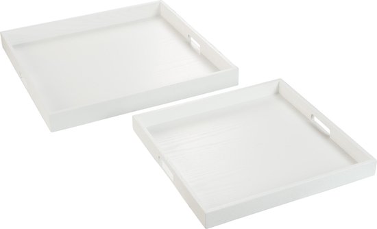 Houten dienblad set van 2 stuks | 50 x 50 x 5 cm | Stijlvolle houten dienblad set voor zowel binnen als buiten | Plateau vierkant | Wit